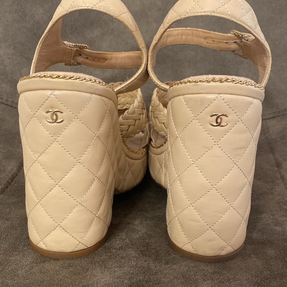 Chanel platform sandals, calfskin light beige size 40 - Picture 3 of 11